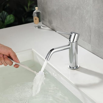 Chrome Bathroom Faucet Single Hole, Single Handle Water Faucet for Bathroom with Pop Up Drain Assembly and Water Faucet Supply Lines