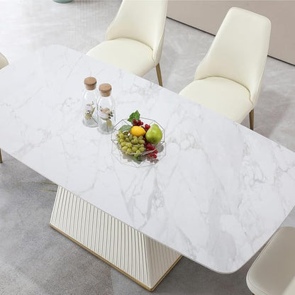 Modern Sintered Stone Dining Table for 6-8, Luxury Faux Marble Kitchen Table with Heavy-Duty Base, Heat-Resistant Furniture for Dining Room & Family Gatherings (Table)