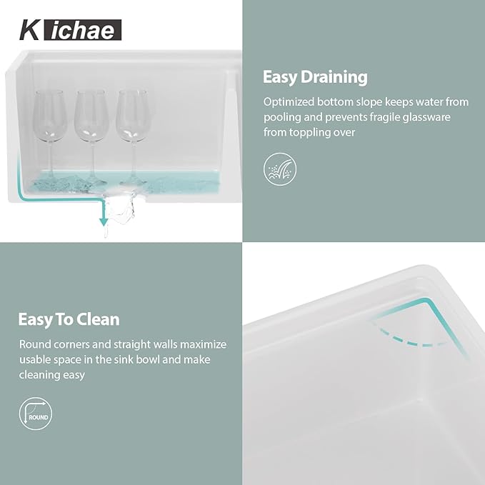33 White Farmhouse Sink Double Bowl- Kichae 33 x 20 Inch Farmhouse Kitchen Sink Ledge Workstation Apron Front Ceramic Porcelain Single Bowl with Gold Accessories