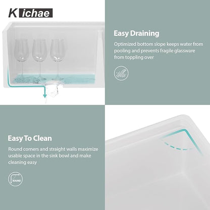 33 White Farmhouse Sink Double Bowl- Kichae 33 x 20 Inch Farmhouse Kitchen Sink Ledge Workstation Apron Front Ceramic Porcelain Single Bowl with Gold Accessories
