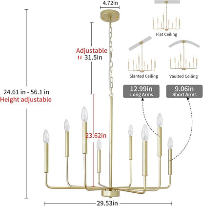 Gold Chandeliers, 8-Light Modern Dining Room Light Fixtures, Rustic Candle Hanging Pendant Light for Living Room Entryway Foyer Bedroom Kitchen