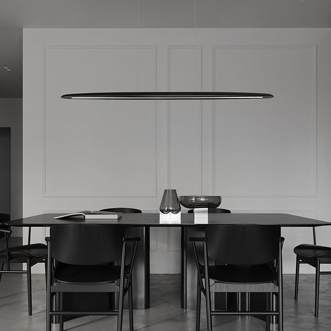YISDESIGN 71" Wood Linear Pendant Light Black Linear Pendant Dinning Room Hanging Lights LED Dimmable Chandeliers 50w for Dining Room Pool Table Lights Kitchen Island Light Black