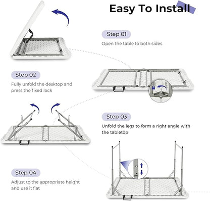 Byliable Folding Table 4 Foot Portable Heavy Duty Plastic Fold-in-Half Utility Table Small Indoor Outdoor Adjustable Height Folding with Carrying Handle, Camping and Party,White | Portable, Heavy Duty, Fold-in-Half, Indoor Outdoor, Adjustable Height, F...
