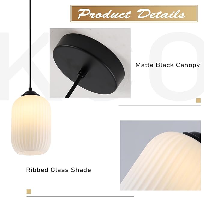 KCO Lighting Small Milk Glass Pendant Lighting Farmhouse Black Pendant Light Mini Glass Pendant Light Small Kitchen Pendant Lighting Over Island Dining Room Hanging Light Fixture (2 Pack)