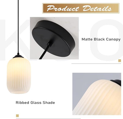 KCO Lighting Small Milk Glass Pendant Lighting Farmhouse Black Pendant Light Mini Glass Pendant Light Small Kitchen Pendant Lighting Over Island Dining Room Hanging Light Fixture (2 Pack)
