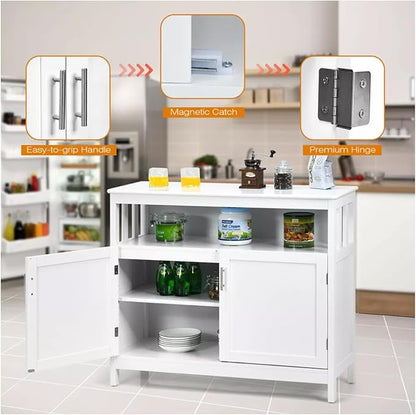 Sideboard Buffet Storage Cabinet Wood Kitchen Cupboard Server Console Island Table 2 Doors Storage Chest with Top Open Shelf (White)