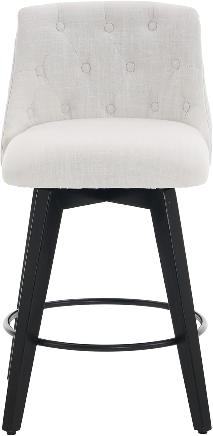 Modern Dining Chairs,Set of 2 - Sturdy and Stylish,Simple Natural Design,Counter Height Bar Stools with Line & Button Tufted Back,Solid Wood Frame Seat for Kitchen Island,Easy Asse,White-Linen-Foam
