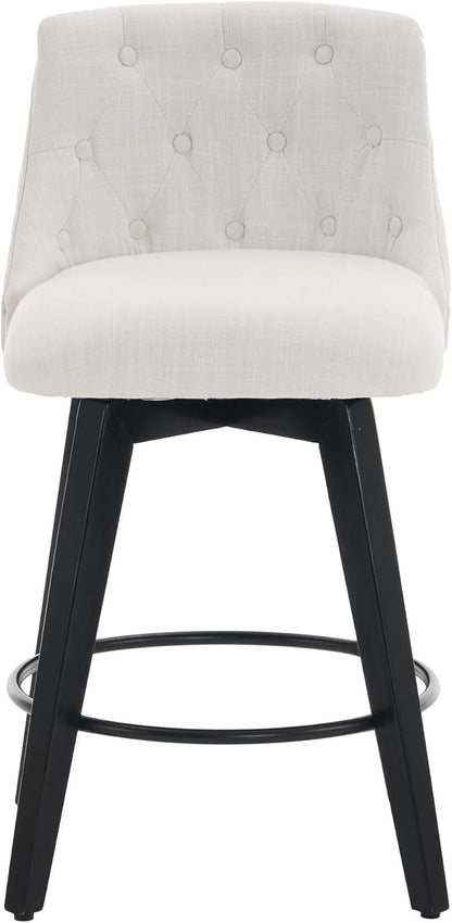 Modern Dining Chairs,Set of 2 - Sturdy and Stylish,Simple Natural Design,Counter Height Bar Stools with Line & Button Tufted Back,Solid Wood Frame Seat for Kitchen Island,Easy Asse,White-Linen-Foam