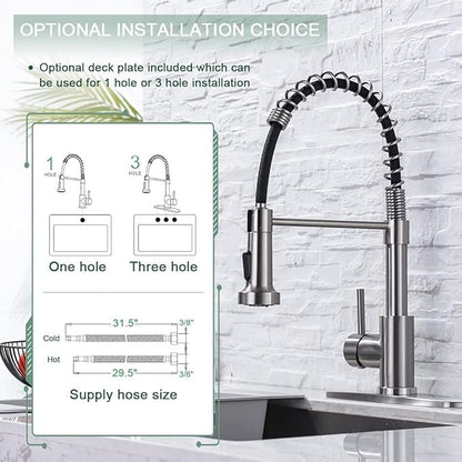 WEWE Kitchen Faucets, Commercial Brushed Nickel Stainless Steel Pull Down Sprayer Single Hole Single Handle RV Farmhouse Laundry Outdoor Faucet for Kitchen Sink, llaves para fregaderos de cocina