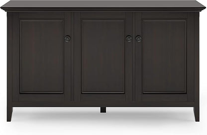 SIMPLIHOME Amherst 60-inch Wide Solid Wood 3-Door Storage Cabinet in Hickory Brown, Transitional-Style Buffet Sideboard for Living Room, Dining Room or Entryway