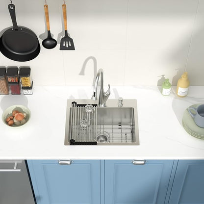 Drop in Bar Sink 20x16 Inch 16 Gauge Stainless Steel Handmade Topmount Kitchen Sink Single Bowl -8 Inches Deep
