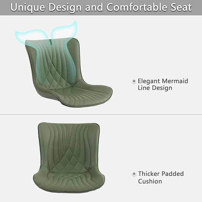 Kidol & Shellder Dining Chairs Set of 2, Mid Century Modern Kitchen Chairs with Black Metel Legs, PU Leather Upholstered Side Chair for Dining Room, Living Room, Lounge, Restaurant, Bean Green