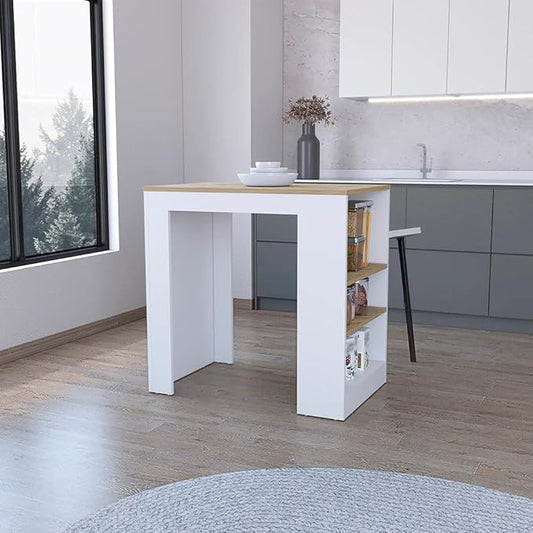 36" Counter Height Extendable Dining Table, Work Island with Spacious Top, Kitchen Island Table with Side Shelves for Kitchen, White