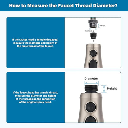 Hibbent Pull Down Kitchen Faucet Head Replacement, NSF/ANSI/CAN 61 & CUPC Certified 3-Function Sink Spray Nozzle with 15 Adapters Compatible with Moen, Delta, Kohler Faucets, Brushed Nickel