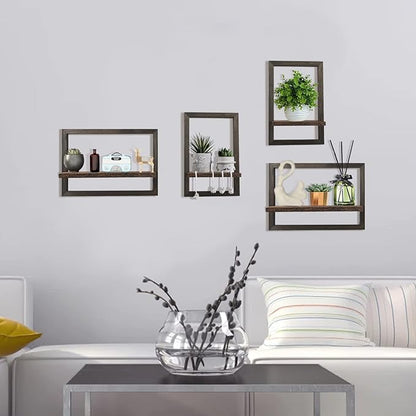 idee-home Floating Shelves for Wall, Rustic Square Hanging Floating Shelves Set of 4 Wood, Wall Decor Mounted Bathroom, Living Room, Kitchen Storage