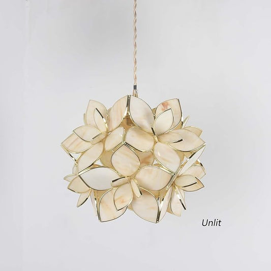 Bieye L11034 Petals Tiffany Style Stained Glass Ceiling Pendant Light for Home Decoration (Cream White, 12" Rose Lily)