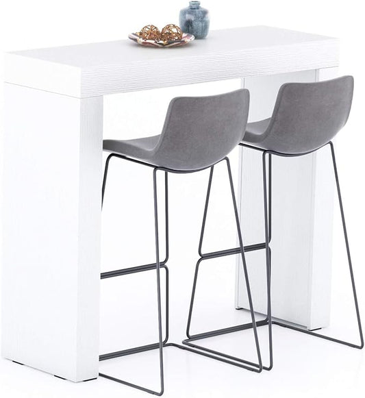 Mobili Fiver Evolution Tall Kitchen Bar Table Made in Italy | Space Saving, Counter Height Table for 2 | Modern Breakfast Bar Counter Top w/Cable Holder | Ashwood White | 47,2 in x 15,7" in