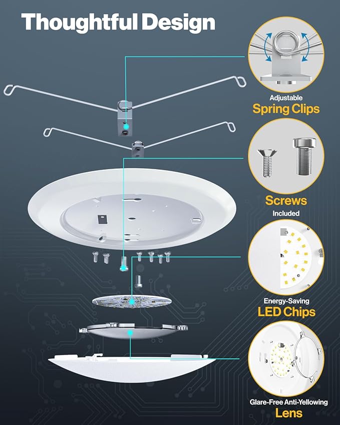 Sunco 24 Pack 5/6â€ LED Disk Lights Flush Mount Ceiling Light Fixture Recessed 5000K Daylight, 100W Equivalent 15W, 1050LM, Dimmable Low Profile Surface Mount ETL & Energy Star Listed