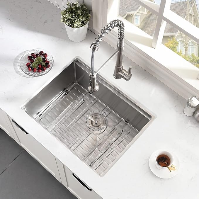 24 Inch Undermount Kitchen Sink, BoomHoze 24 x 19 Inch Sink Kitchen 16 Gauge Stainless Steel Workstation Undermount Single Bowl Outdoor