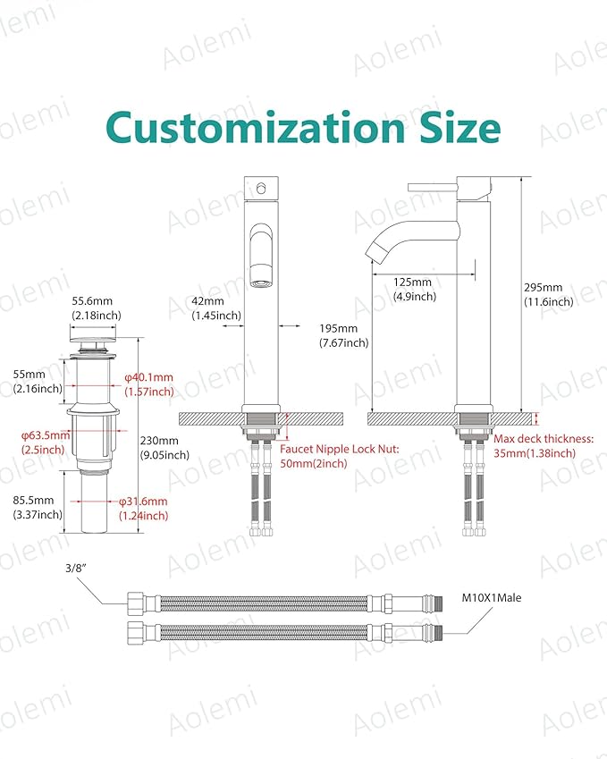 Aolemi Vessel Sink Faucet – SUS304 Stainless Steel Tall Bathroom Faucet,Single Lever Handle,1 Hole Bathroom Faucets with Supply Lines and Pop Up Drain,Brushed Gold