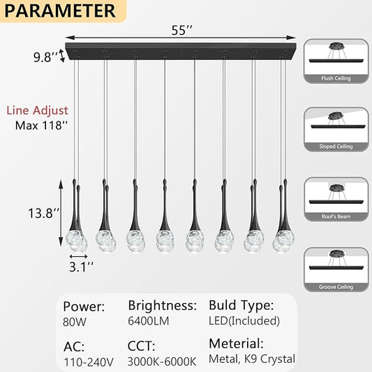 16 Lights Modern Glam Crystal Chandelier for High Ceiling LED Dimmable Pendant Light for Staircase Foyer Enterway Living Room Chandelier Lighting Black