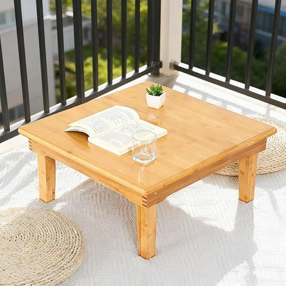 SH Tables Japanese-Style Bamboo Square & Multi-Function Dining Table - Low Computer Desk, Size: 80x80x27cm