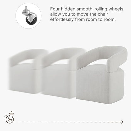 KISLOT Upholstered Dining Chairs with Casters, Modern Barrel Side Armchair with Rollers for Dining Room, Bedroom, Kitchen, Reading Room, Linen Fabric, Set of 4