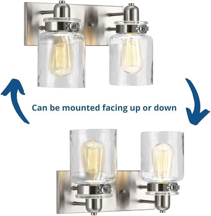 Progress Lighting P300046-009 Calhoun Collection Clear Glass Farmhouse Bath Vanity Light, 2-Light, Brushed Nickel