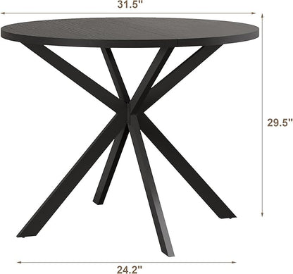 ChooChoo Round Dining Table for 2, Farmhouse Wood Kitchen Table, Circle Dinner Table for Kitchen & Dining Room, Small Space, 31.5In, Black