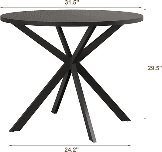 ChooChoo Round Dining Table for 2, Farmhouse Wood Kitchen Table, Circle Dinner Table for Kitchen & Dining Room, Small Space, 31.5In, Black
