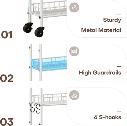 6 Tier Slim Rolling Storage Cart with Wheels, Metal Mobile Shelving Unit Organizer Utility Cart for Office Bathroom Kitchen Laundry Room Narrow Places (White 6 Inches)