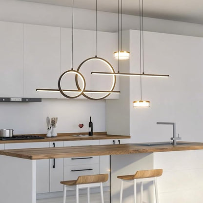 Modern Black LED Dining Room Light Fixture with Remote Control, 38.5" 38W 3-Color Temp Stepless Dimmable Island Pendant Lights, Hanging Adjustable Linear Chandelier for Kitchen Bar