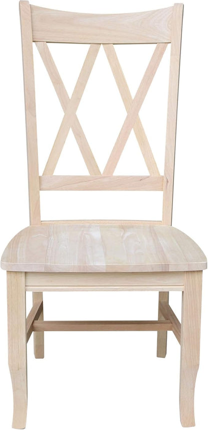 IC International Concepts, Set of 2 Double X-Back Dining Chairs, Armless, Real Wood, Kitchen/Dining/Accent, 19.9"W x 22"D x 41.3"H, 225 Lbs Wt. Capacity, DIY, Paint/Stain In Any Color, Unfinished