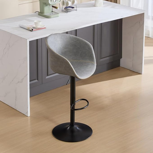 Adjustable Swivel Bar Stools, Mid Century Modern PU Leather Upholstered Counter Height Bar Stool, Kitchen Island with Minimalism Style, 1 Chair,1carton,Gray