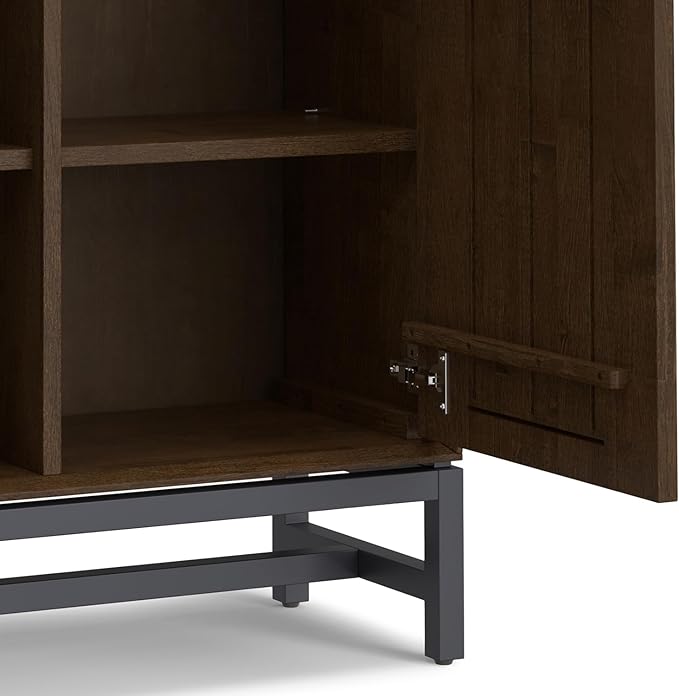 SIMPLIHOME Banting SOLID HARDWOOD 36 inch Wide Modern Industrial Entryway Storage Cabinet in Walnut Brown for the Living Room, Entryway and Family Room