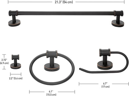 Globe Electric 51549 5-Piece All-in-One Bathroom Set, Oil Rubbed Bronze, 3-Light Vanity Wall Light with Ribbed Seeded Glass Shades, Towel Bar and Ring, Robe Hook, Toilet Paper Holder