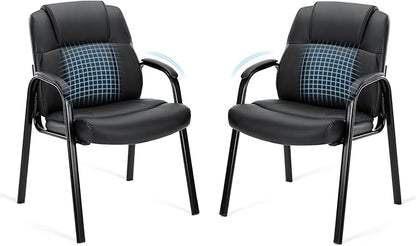 OLIXIS Waiting Room Chair Set of 2, Leather Office Desk Reception Guest Stationary Side Chairs with Padded Arms for Home Conference Lobby Area Meeting Church Medical Clinic Elderly Student