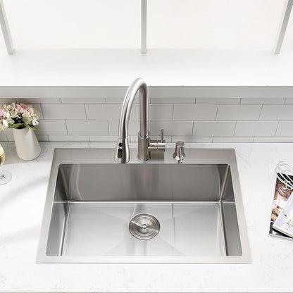 26 inch Drop in Kitchen Sink - VOKIM 26"x 19" Inch Stainless Steel Drop in Sink Single Bowl Top Mount sink With Dish Grid