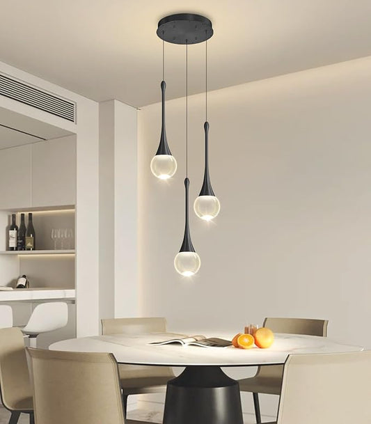 Crystal Chandelier for Dining Room Glam 3 Light Cluster Crystal Pendant Light Dimmable LED Chandeliers for Kitchen Island Living Room Black