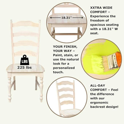 International Concepts Maine Ladderback Chairs, Solid Parawood, Unfinished (Set of 2)