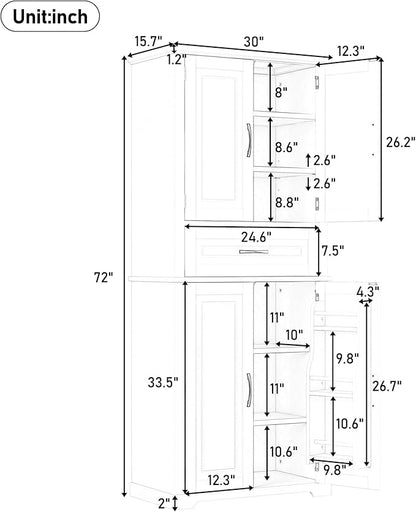 Merax 72" Tall Kitchen Pantry Storage Cabinet, Farmhouse Freestanding Large Cupboard with One Drawer, Bathroom Cabinet with Adjustable Shelves, 6 Door-Shelf for Dining Room, Black
