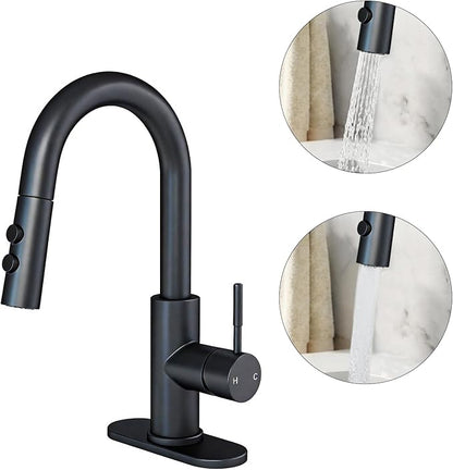 Fransiton Bathroom Faucets with Pull Down Sprayer, Bar Sink Faucet Single Hole for Kitchen Campers with Pop-Up Drain Hose, Suitable for Farmhouse Vanity Lavatory