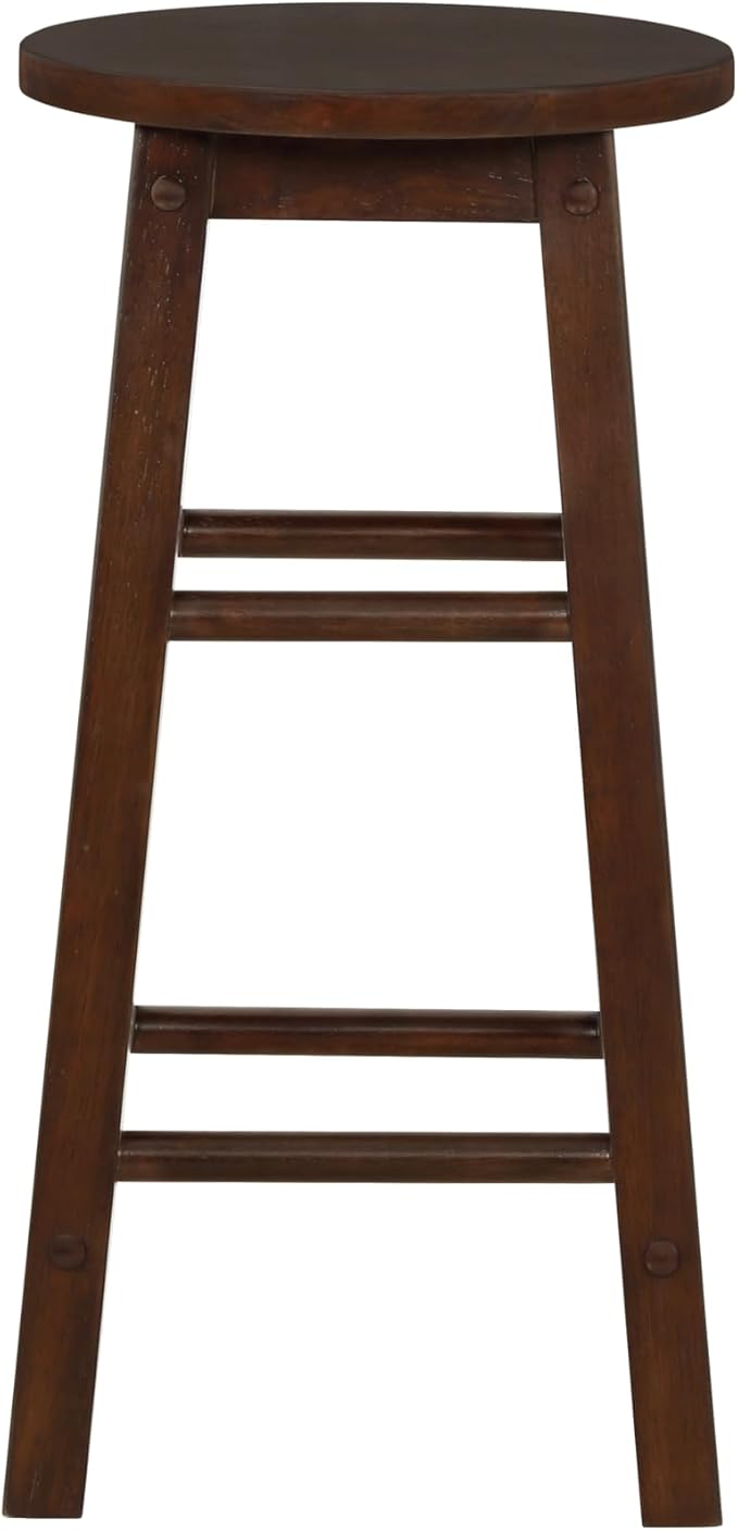 Linon Zeke Walnut Solid Wood Backless Round Counter Stool with 24 Inch Seat Height