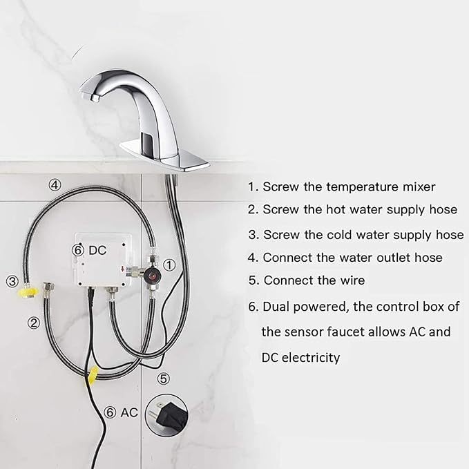 Automatic Sensor Touchless Bathroom Sink Faucet Chrome Pop Up Drain with Overflow Include Electronic Bathroom Faucet Motion Activated Hands-Free Vessel Sink Tap Brass Battery or Plug Powered