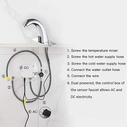 Automatic Sensor Touchless Bathroom Sink Faucet Chrome Pop Up Drain with Overflow Include Electronic Bathroom Faucet Motion Activated Hands-Free Vessel Sink Tap Brass Battery or Plug Powered
