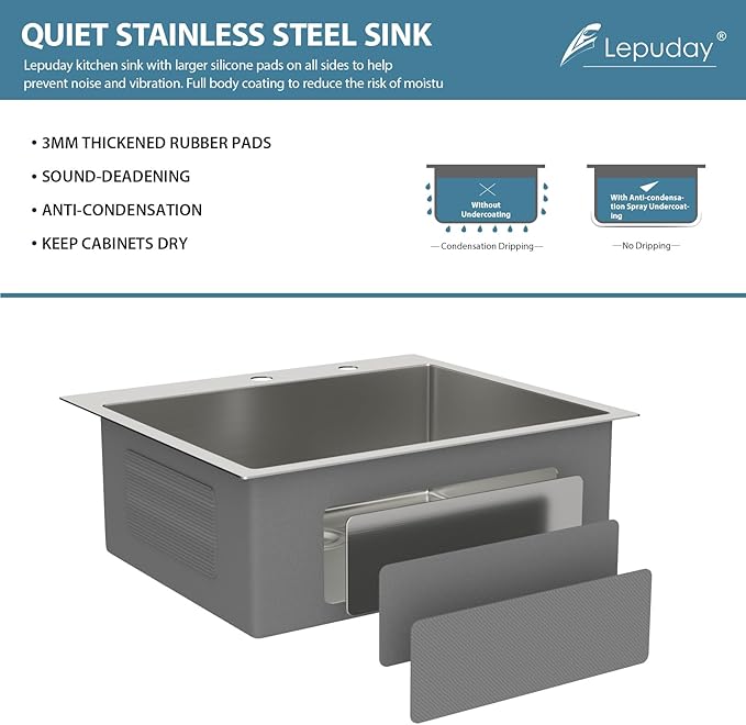 25 Inch Drop In Kitchen Sink - Lepuday 25×22x9 inch Kitchen Sink Drop In Stainless Steel Topmount Sinks 16 Gauge Single Bowl Top mount Sinks