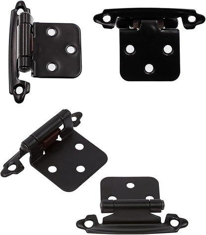 Decobasics 1/2" Overlay Matte Black Cabinet Hinges (2 Pair -4 Pcs) Self Closing Bath & Kitchen Cabinet Hinges Black Flush Mount w/Door Bumpers & Upgraded Screws