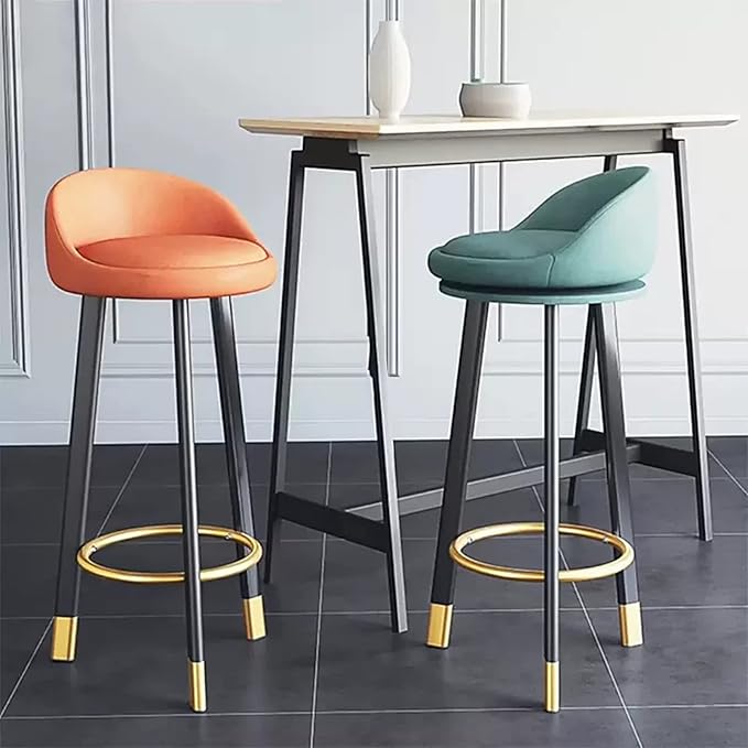 Set of 2 Counter Height s with Backs, Faux Leather Upholstered Chairs for Kitchens Island, Coffee, Home Dinning,Blue-Seat Height 60cm