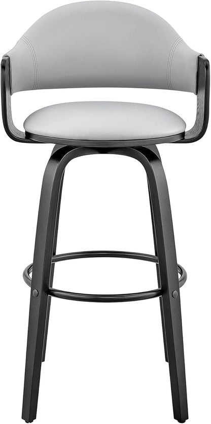 Armen Living Daxton Mid Century Modern Swivel Bar Stool for Kitchen Island Counter in Gray Faux Leather and Black Wood, 26" Seat Height