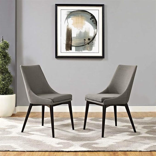 Modway Viscount Mid-Century Modern Upholstered Fabric Two Kitchen and Dining Room Chairs in Granite
